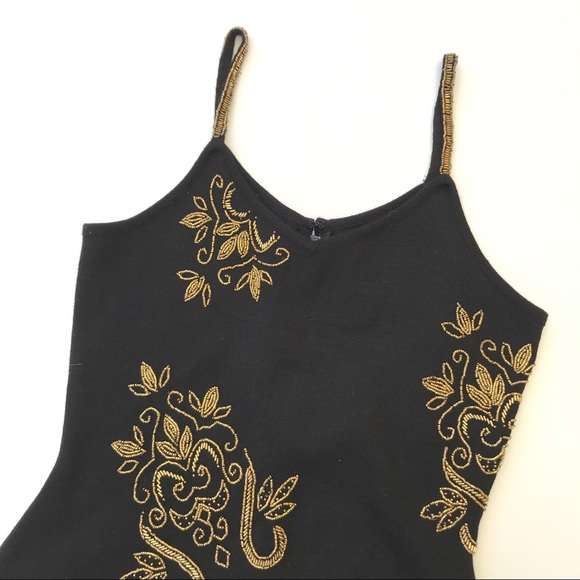 The Limited Black Gold Floral Beading Wool Dress - Picture 2 of 6